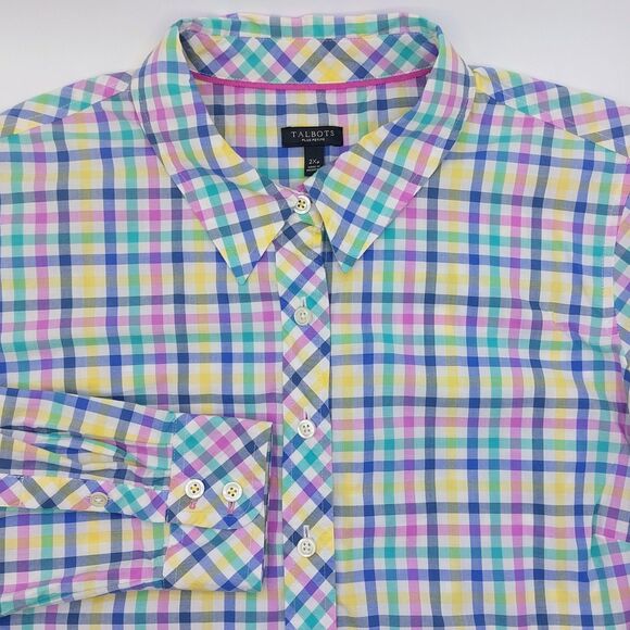 Talbots Plus Petite Rainbow Plaid Button Up Shirt Women's Size 2XP Colorful NWOT - Picture 1 of 8